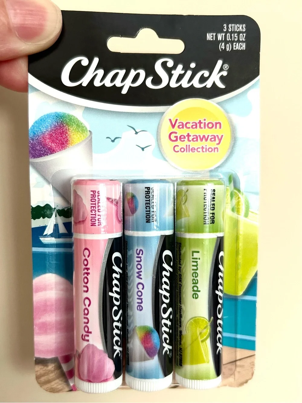 NEW ChapStick Vacation Getaway Lip Balm Trio - Cotton Candy, Snow Cone, Limeade